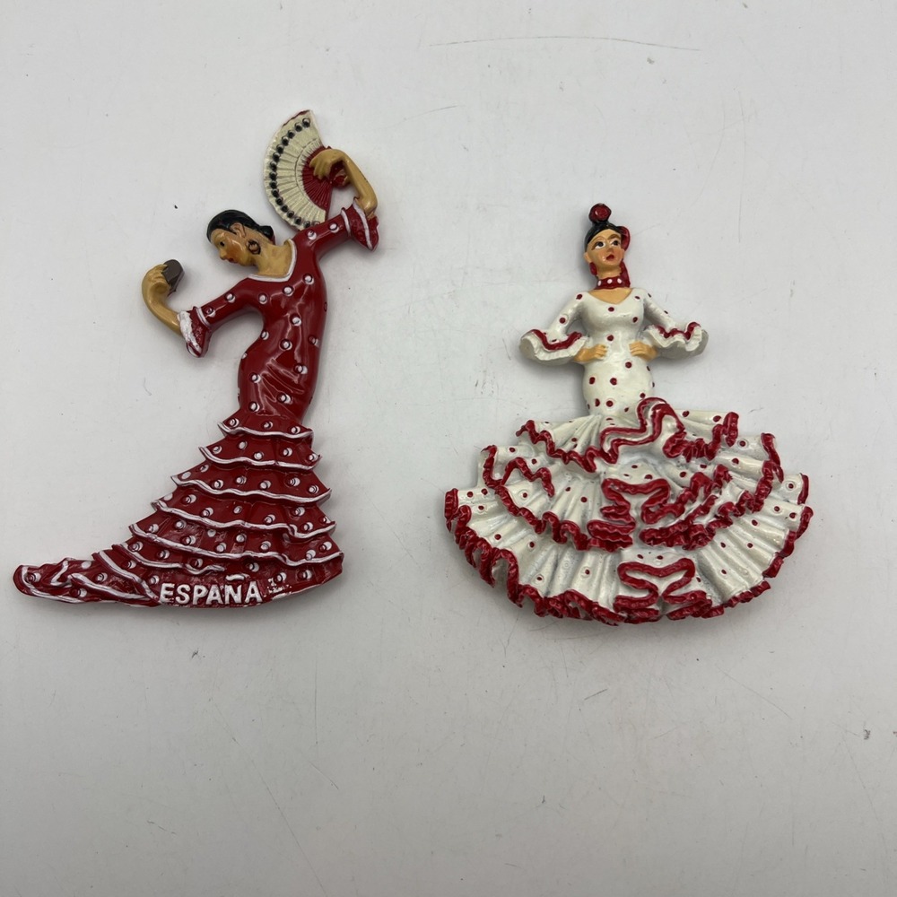 Lot of 2 Spain Flamenco Dancer Fridge Magnets Souvenirs 3D Resin España